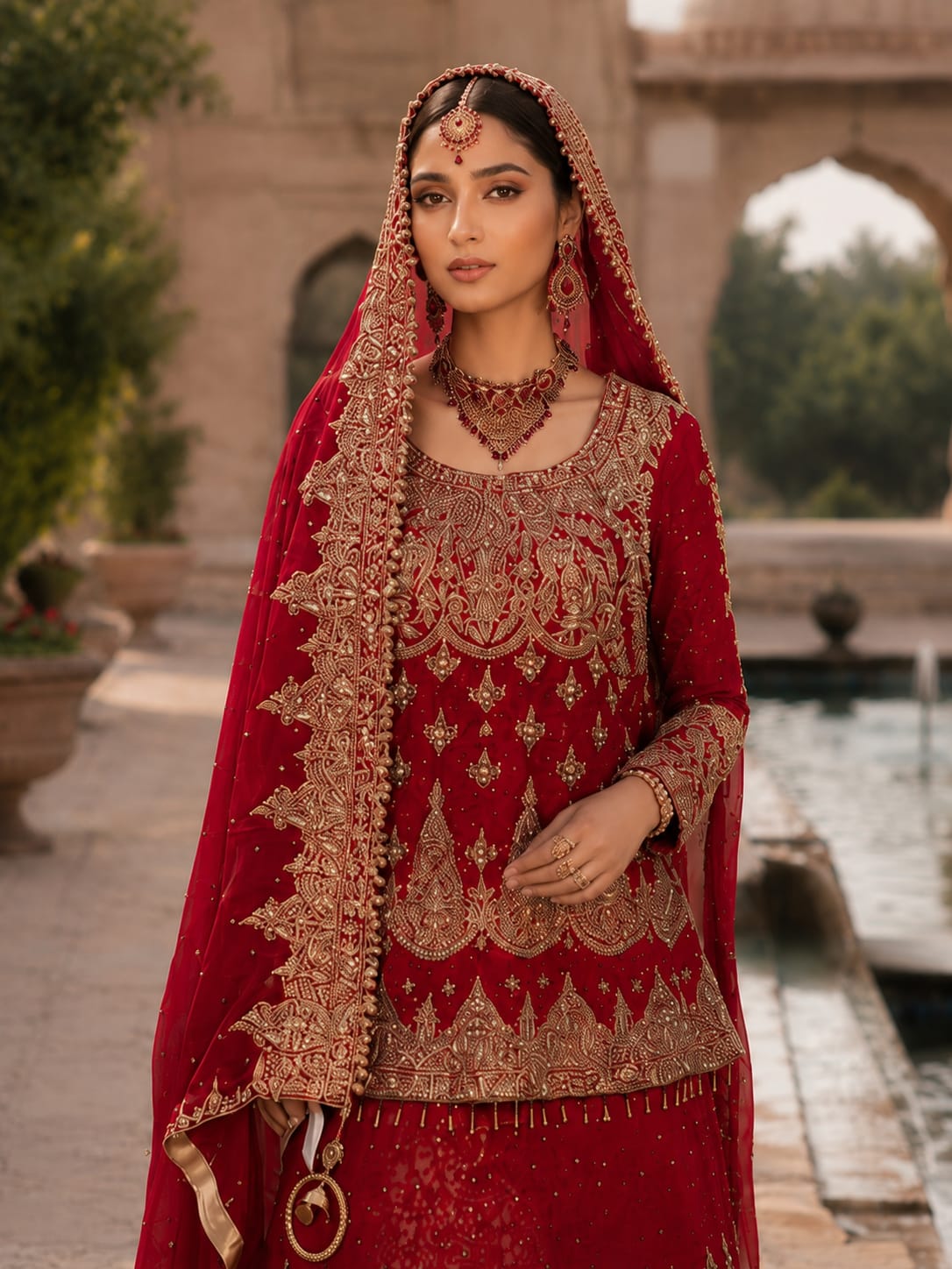 Gul-e-Anar Crimson Bridal Lehenga Choli Set