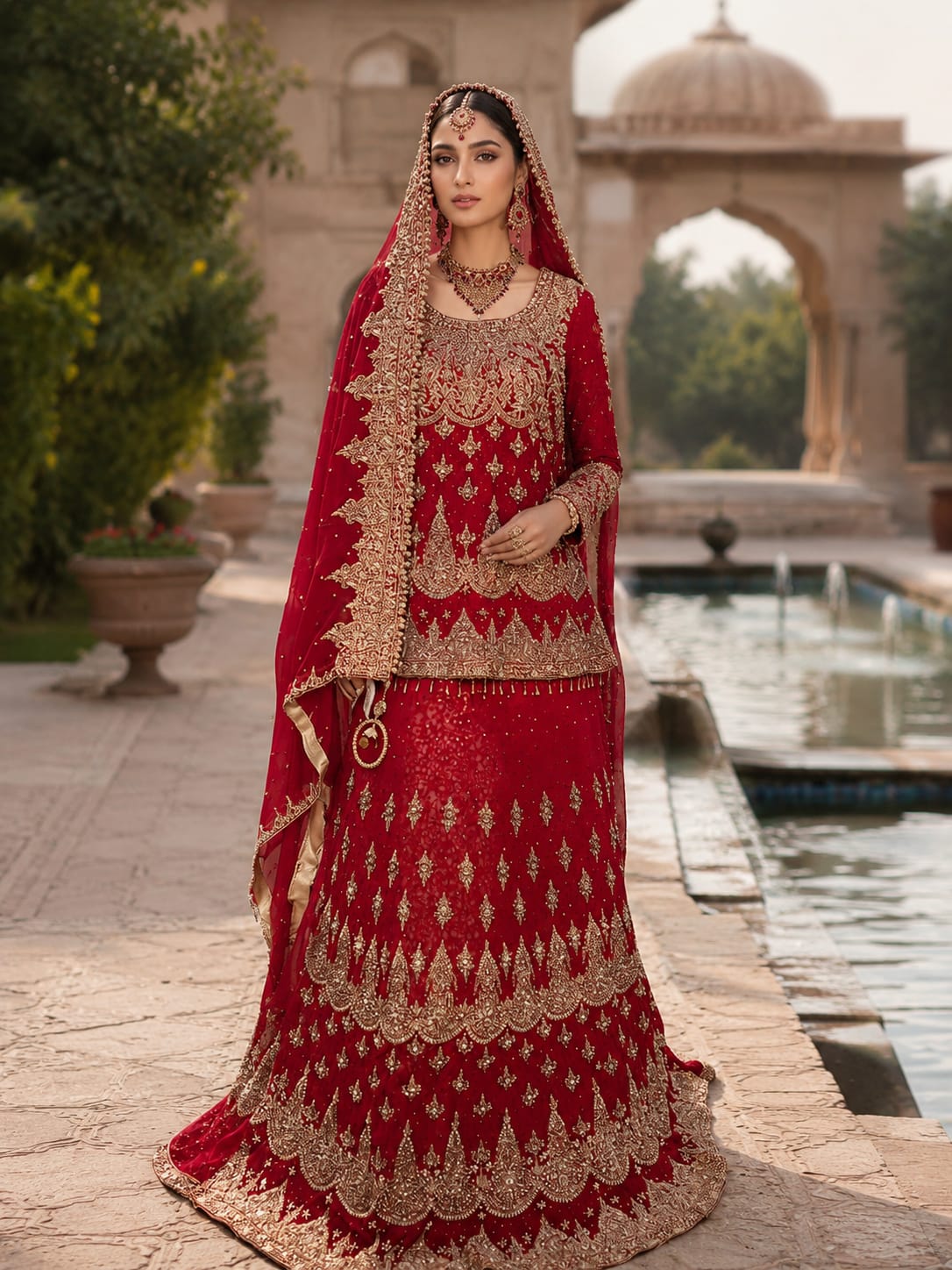 Gul-e-Anar Crimson Bridal Lehenga Choli Set