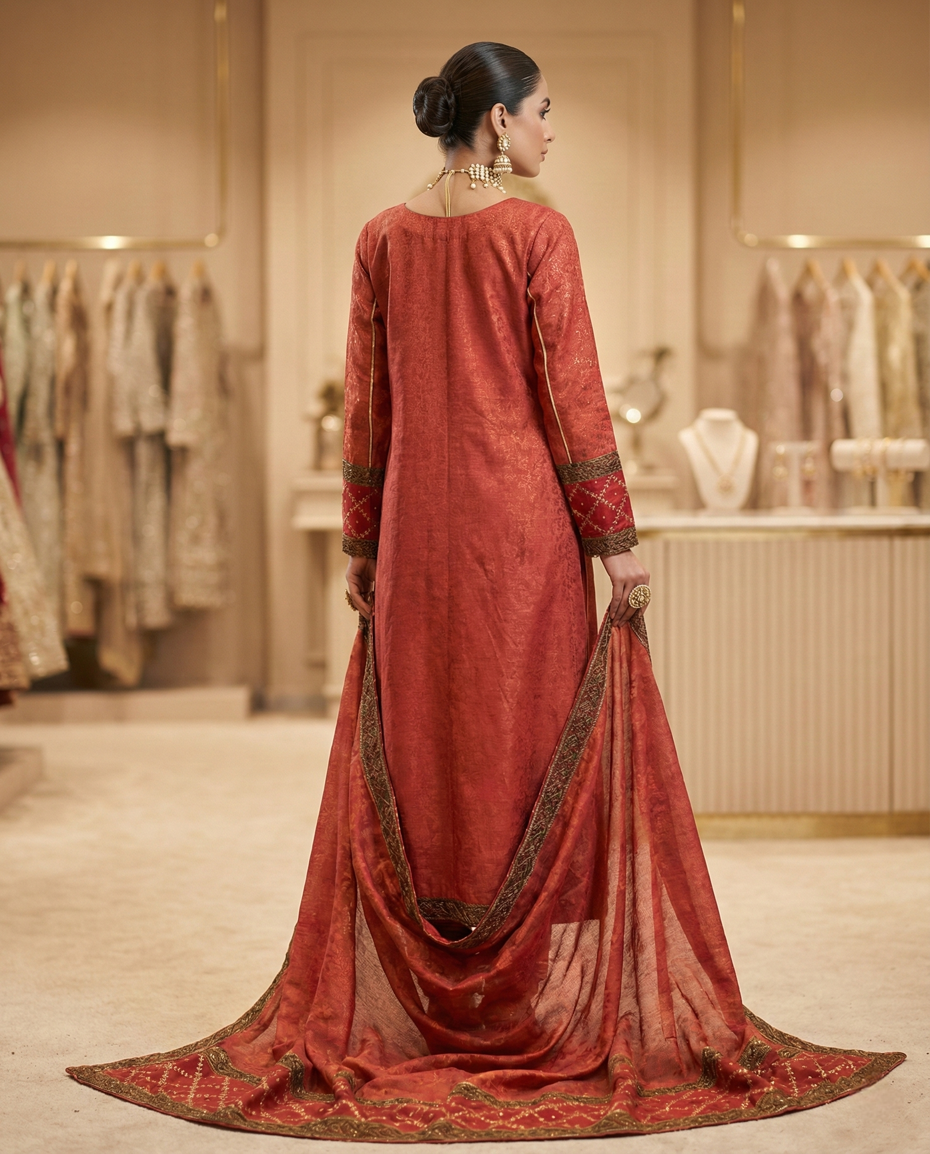 Rust Embroidered Angrakha & Sharara